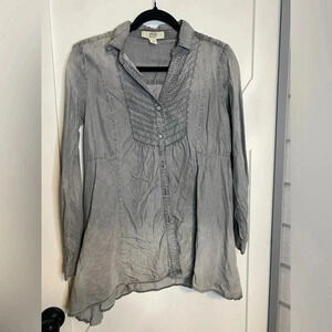 Vintage America - grey denim looking button up long sleeve top - size small